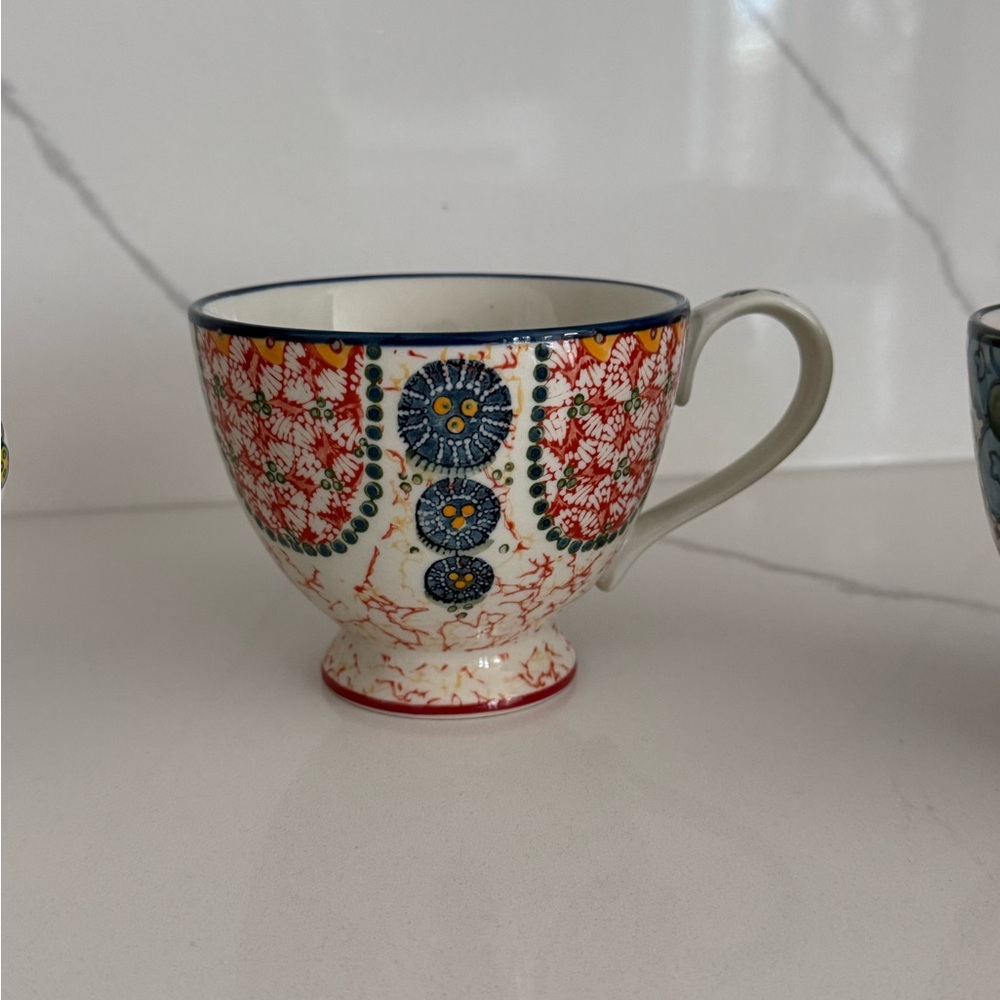 Anthropologie "Kebaya" Mandala Floral Footed Pedestal Coffee Mug